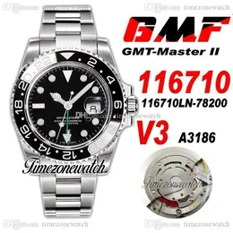 GMF V3 GMT II 116710 A3186 Automatic Mens Watch Ceramic Bezel Black Dial Green Hands 904L Steel OysterSteel Bracelet Warranty Card Super Edition Timezonewatch R1