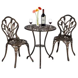 Camp Furniture Outdoor Set European Style Cast Aluminum 3 Piece Tulip Bistro Of Table And Chairs Bronze 60 X 67.5Camp