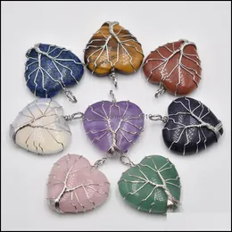 Arts And Crafts Chakra Wire Wrap Handmade Tree Of Life Heart Shape Natural Stone Charms Lapis Tiger Eye Rose Quartz Pendant Sports2010 Dhkc8