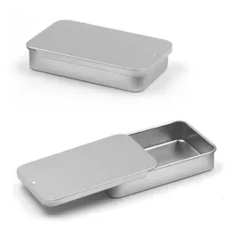 Silver glidande tennlåda mynta förpackningsbox mat behållare lådor liten metallfodral storlek 80x50x15mm SN4640