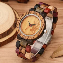 Armbandsur multicolor bambu armband klocka dam kvinnlig kvarts analog armbandsur hjort älg dial kvinnor klocka full träband gåvor r r