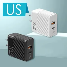PD Chargers 30W 35W USB Type C Fast Charger QC3.0 USBC Snabbladdning Dual Port Phone Charger för smartphone Black White