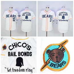Basebolltröjor dåliga nyheter björnar filmknapp ner tröja #3 kelly läcka #12 garver boyle vit film sömnad basebolltröja sömnad