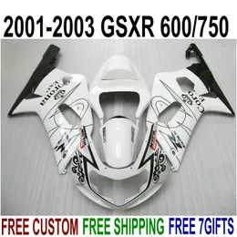 Anpassa Fairings Set för Suzuki GSXR600 GSXR750 2001-2003 K1 Vit Svart Corona Högkvalitativ Fairing Kit GSXR 600 750 01 02 03 EF16