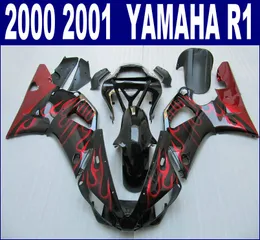 Lowest price fairings bodywork for YAMAHA 2000 2001 YZF R1 red flames in black ABS fairing kit YZF1000 00 01 BR2
