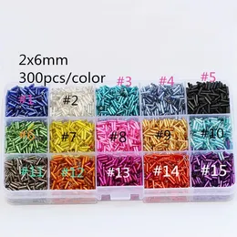 300pcs/lot 2x6mm Czech Glass TUBE beads Jewelry Making DIY 15Color Free shipping