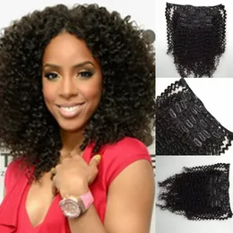 Ny stil Malaysisk Virgin Curly Haft Weft Clip In Human Hair Extensions Obehandlad Naturlig Svart Färg 7PCS 1Set Afro Kinky Curl