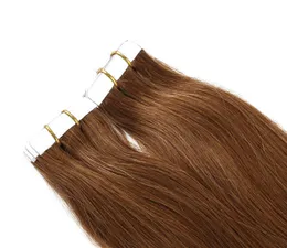 Pu tape human hair Medium Brown to blonde extensions russian double sided Glue skin weft hair