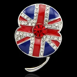 Kostenloser Versand UK Mode Royal British Emaille UK Flagge Mohn Brosche Luxus Kristall Mohn Blume Pins Brosche Funkelnde Kubische Zirkon Kristalle