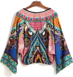 Camicie Kimono pullover camicetta con scollo a V chiffon stampa tropicale maniche lunghe a balze crop spedizione gratuita