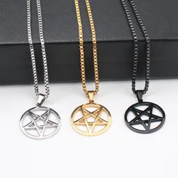 Silver / guld 316L rostfritt stål pentagram satanisk symbol satan tillbedjan hänge låda halsband män kvinnor smycken 24 ''