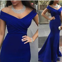 Charming Royal Blue Evening Dresses Backless Formal Party Dresses Occasion Mermaid Off Shoulder Capped Celebrity Arabic Dubai