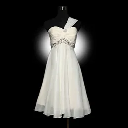 魅力的な安い$ 50のRuched Aラインワンショルダーストラップレスニーレングスの花嫁介添人ドレスカスタムメイドのドレス