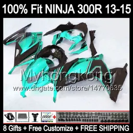 8gifts + wtrysk dla Kawasaki 300 300R Cyan Black 13 14 15 ZX300R EX300 Y2228 ZX 300R 2013 14 2015 EX300R Błyszczący Cyan 13-15 Owalnia