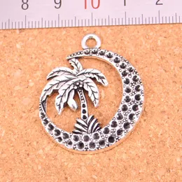 25pcs Antique Silver Plated coconut tree moon Charms Pendants for European Bracelet Jewelry Making DIY Handmade 37*30mm