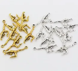 Hett! 200ST Antik Silver / Antik Guld Dubbelsidig design Gymnastik Gymnast Atlet Berlocker hängen DIY-smycken 11 x 30 mm