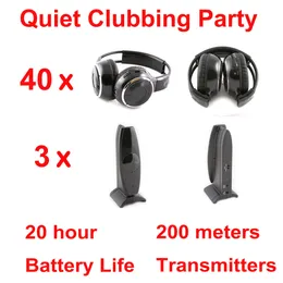 Bezprzewodowe ciche disco 40 składane składane słuchawki 3 nadajniki 200 m Odległość - RF bezprzewodowy zestaw słuchawkowy dla iPoda Mp3 DJ muzyka