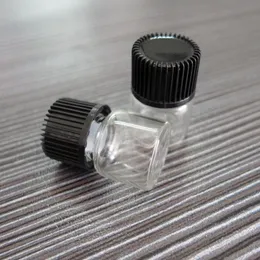 1 ml por grosso quarto frasco de vidro Dram mini-claro com tampa de rosca de plástico preto orifício redutor de frascos de vidro pequenos
