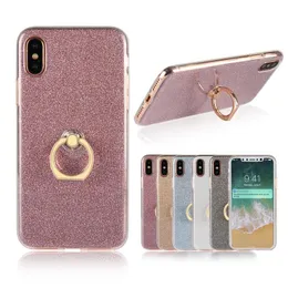 Glitter Bling Case för iPhone X 8 7 6Plus fallskydd med ringhållare Mjukt TPU-skydd för Samsung S8 S7 S6 Edge Phone Back Case