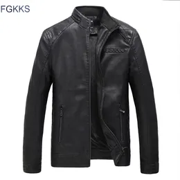 Wholesale- FGKKS新しいメンズブラウン純正レザージャケット男性本物の本物の牛革ブランドの男性の爆撃機のオートバイのバイカーのコート