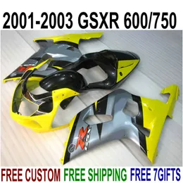 高品質フェアリングキットスズキ GSXR600 GSXR750 2001 2002 2003 K1 シルバーイエローブラック GSXR 600 750 フェアリングセット 01-03 RA16