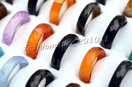 2016 lotti di gioielli all'ingrosso di moda 100 pz multicolore agata naturale pietra liscia anelli da donna r0199y spedizione gratuita