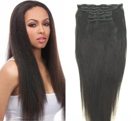 8INCH-30INCH FULL HEAD YAKI Clip In Human Hair Extensions Kinky Straight Brazilian Virgin Hair Rak 100% Mänskligt Hår