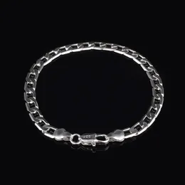 Free shipping trendy fashion high quality 925 silver Men's 6MM flat one Interval one Classic Bracelet jewelry holiday gift 1527
