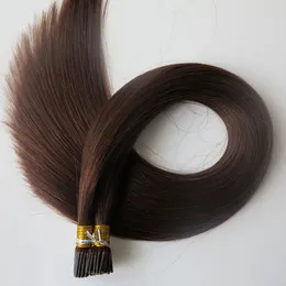 Pre bonded I Wskazówka Brazylijski Ludzki Przedłużanie włosów 100g 100strands 18 20 22 24 cali # 4 / Ciemnobrązowe indyjskie produkty do włosów