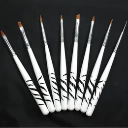 Partihandel-8pcs Manicure Painting Tool Set Crystal Snided Phototerapy Nail Pull Chien Brush Pen Zebra Partihandel # M01907