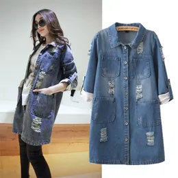 Wholesale- Oversized Coats Women Denim Jacket Casual Autumn Shirt Jacket Female Long Jean Denim Jacket Chaquetas Mujer Plus Size 5XL C2419