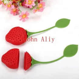 Fantastiskt billigt pris Tea Leaf Siler Lovely Silicone Strawberry Tea Bag Ball Sticks Loose Herbal Spice Infuser Filter Te Teoles