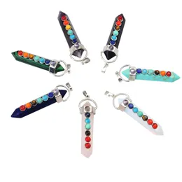 7 Chakra Gemstone Natural Hexahedron Reiki Crystal Beads Charms Kobiety Biżuteria Naszyjnik Wisiorek