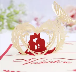 Полые жених невеста сердце бабочка киригами оригами 3D всплывающие поздравительные открытки приглашение Открытка для свадьбы подарок