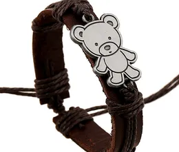 2015 Senaste versionen Punk Style 100% äkta läderarmband Handgjord legering Little Bear Rope Justerbart armband 20st / Lot