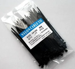100 sztuk / opakowania czarny 8 "3x100mm Nilel plastikowy przewód kablowy zip