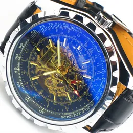 2023 new!JARAGAR brand Classic Black Leather Automatic skeleton Mechanical Military Army Men Watch