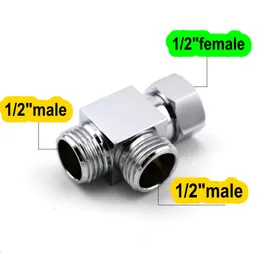 Retail Brass Shower bathroom accessories tee adapter with 3 ways copper angle valve pipe connector water segregator tee joint TTA1266K