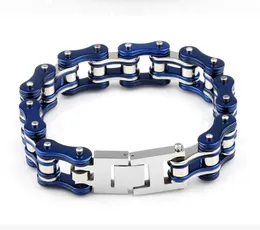 16mm Width 316L Stainless Steel Men Blue Bracelet Biker Bicycle Motorcycle Chain Men's Bracelets titanium steel Bangles jewelry