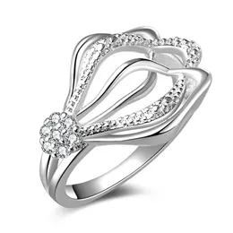 Gratis frakt Ny 925 Sterling Silver Fashion Jewelry Blommande vit diamant med Pave Zircon Ring Hot Sell Girl Gift 1721