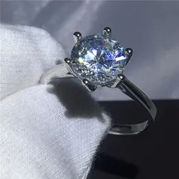 トレンディなリング925スターリングシルバーの婚約の結婚式のバンドリング女性のためのラウンドカット3ctクリア5aジルコンクリスタルビジュー