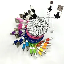 1M 2M 3M Fabric Braided Noodle Flat Charging USB Wire Nylon Sync Cloth Woven Universal Micro USB Cable For Samsung S4 HTC