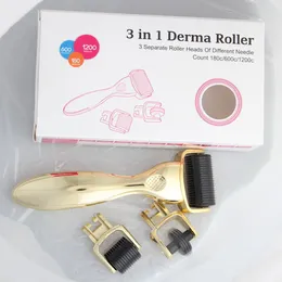 Micro Needle Skin Roller 3 i 1 Glod Handle 180/600/1200 rostfritt-Needle rostfria nålar Skinroller Microneedle Derma Rollering System