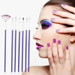 Wholesale-7Pcs Purple Nail Brush Set Crystal Nail Polish Brush Kits Nail Tips Brushes 2015 Hot