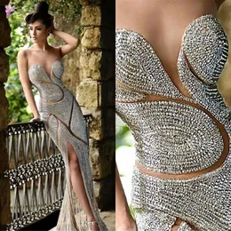 Noite Rami Salamoun Vestidos Jóias Strass Backless Sereia Vestidos de Baile Sheer Neck Sem Mangas Fotos Reais Vestido Pageant