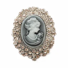 وصول جديد !! طراز خمر Sparkle Rhinestone Crystal مرصع Cameo Victoria Queen Head Brooch/Retro Cameo Woemn Brooch Bins B746