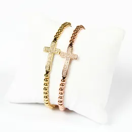 New Design Jewelry Wholesale 10pcs/lot New Arrival 4mm Brass Beads Micro Paved Clear Double Cz Cross Jesus Braided Bracelet For Gift