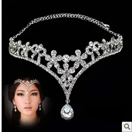 Echt beeld Koreaanse stijl Headpieces Women Oostenrijk Crystal V vorm Water Drop Crown Tiaras Hairwear Wedding Bridal Sieraden Accessory