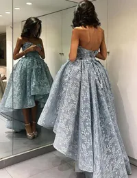 Prom Dresses Delicate Applique High-Low Puffy Prom Dresses Short Front Long Back Ball Gown Evening Dresses Formella festklänningar PD2302