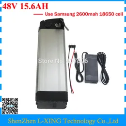 Free customs duty 48V 15.6AH battery 750W 48 V 16AH lithium ion Battery 48V Silver fish use Samsung 2600mah cell 2A Charger